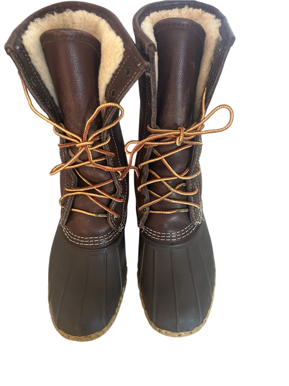 L.L. Bean Brown Leather & Rubber Winter Duck Boots with Shearling Lining size 7